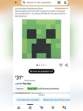 Open Road Brands Green and Black Pixel Creeper Canvas Wall Art